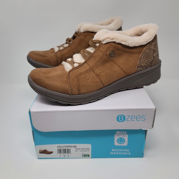 Bzees Shoes - Bzees Golly Toffee Brown Faux Fur SlipOn Ankle Boot Bootie Sz8W Machine Washable